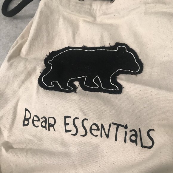 Lazy One Bear Essentials Canvas Drawstring Backpack Bag Natural Black Tote - Picture 2 of 6